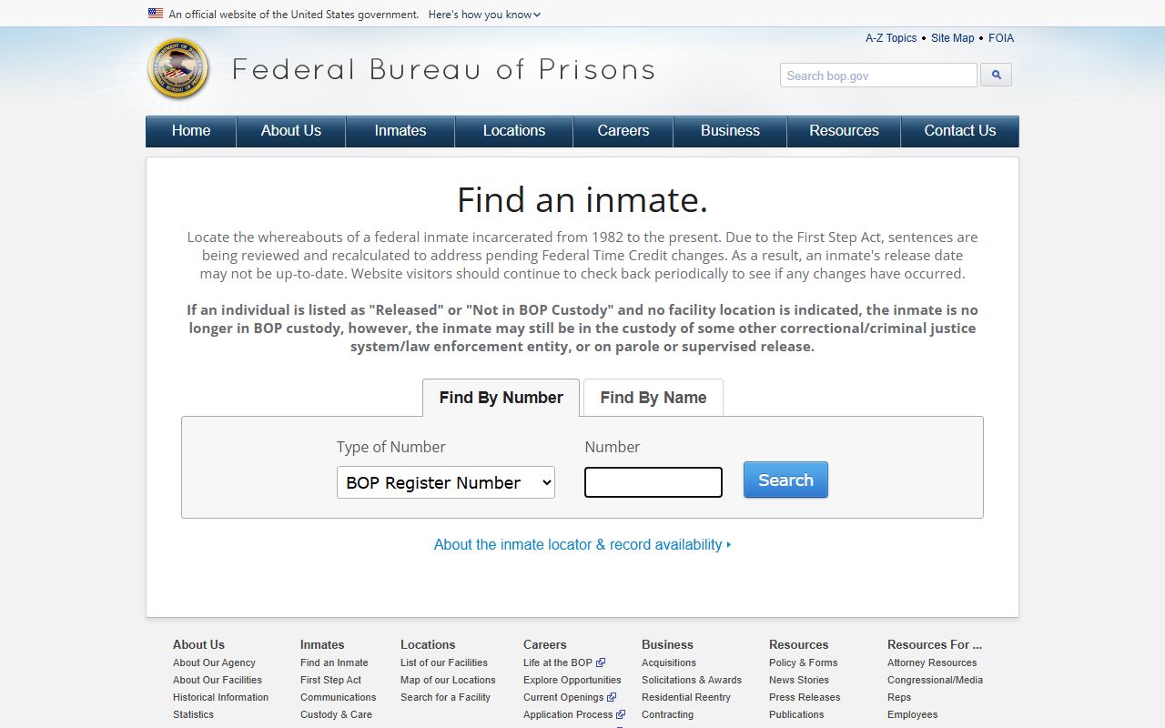 Federal Correctional Institution Oxford inmate lookup through BOP locator