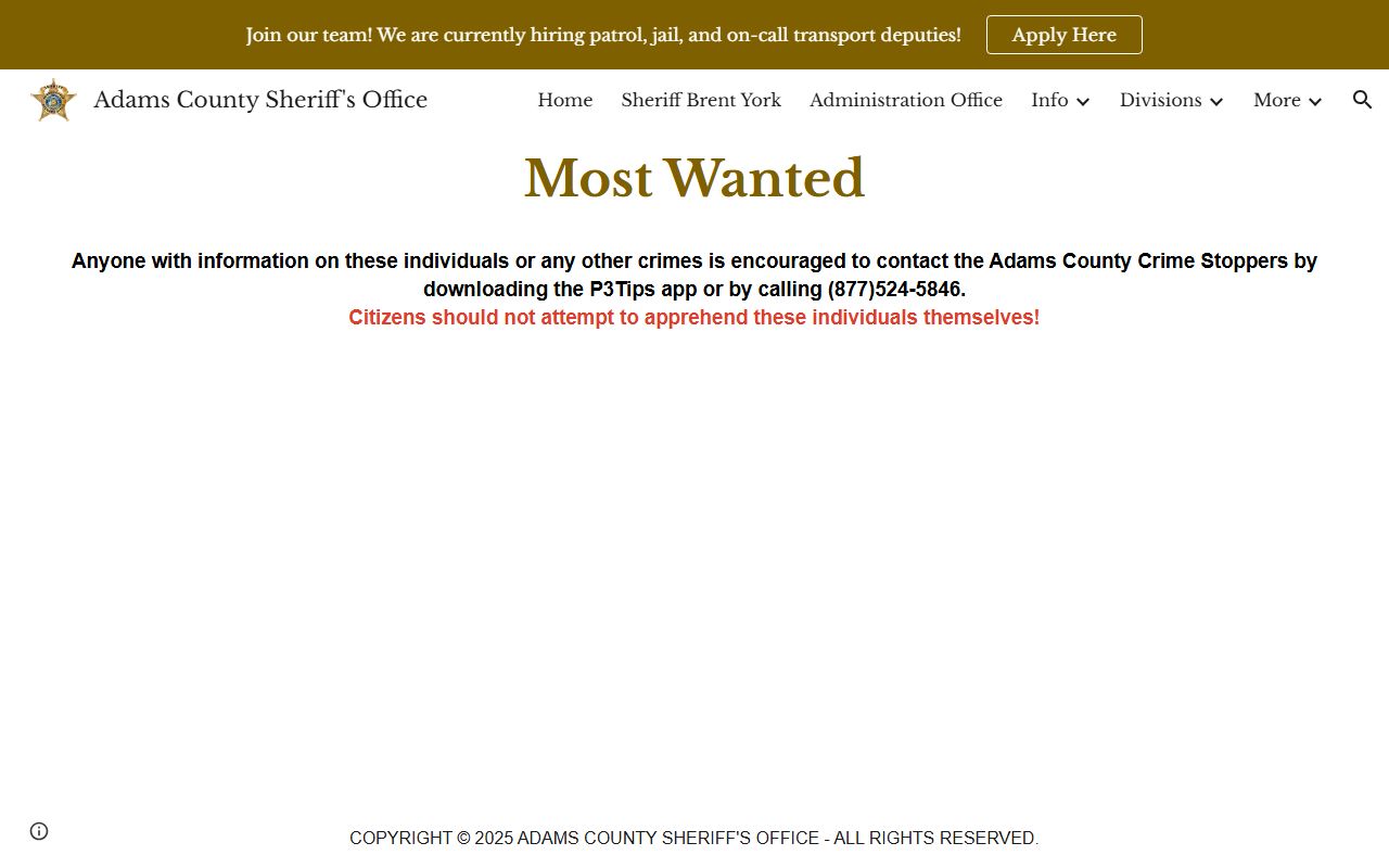 Adams County jail mugshots Most Wanted P3Tips page